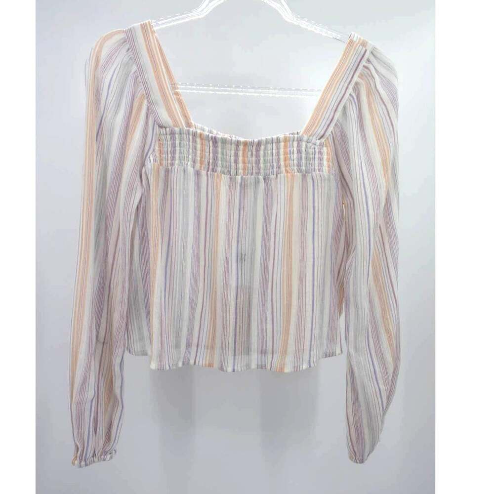 BCBGeneration Womens Multicolor Striped Smocked Long Sleeve Crop Blouse XS